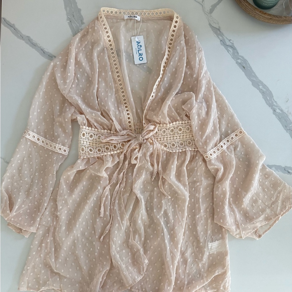 Aubero Sheer Beige Kimono Cover-Up